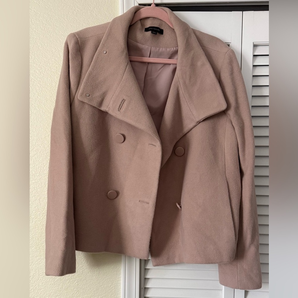 Ann Taylor Double-Breasted Cropped Peacoat in Dusty Mauve - XXL